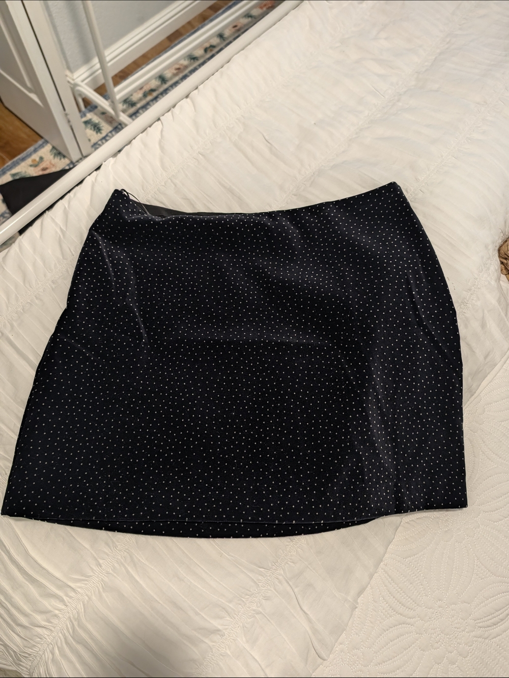 NWOT Theory Black Mini Skirt with White Polka Dots, Size 12